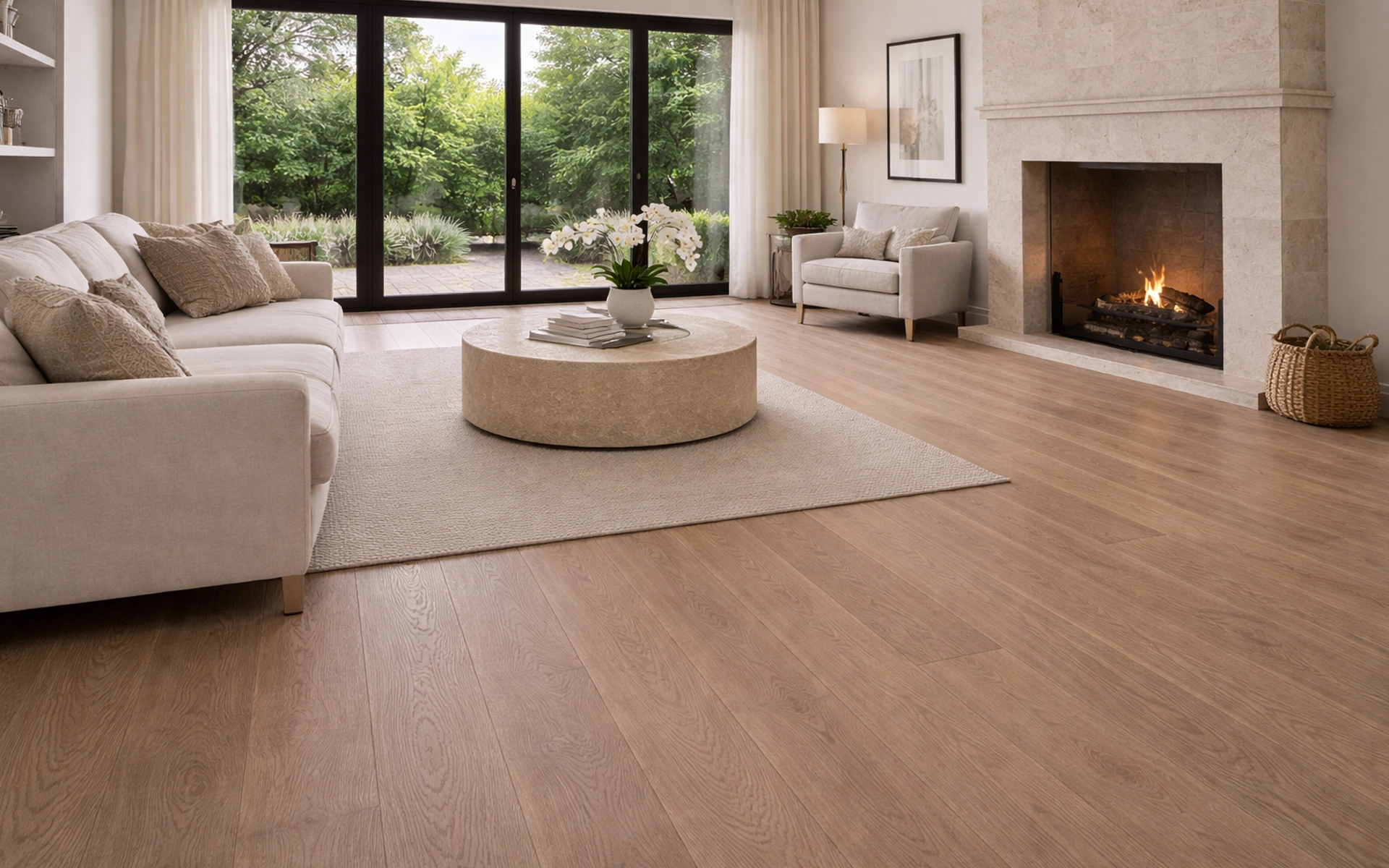 Dining interior with Tavolato Veneto wood flooring