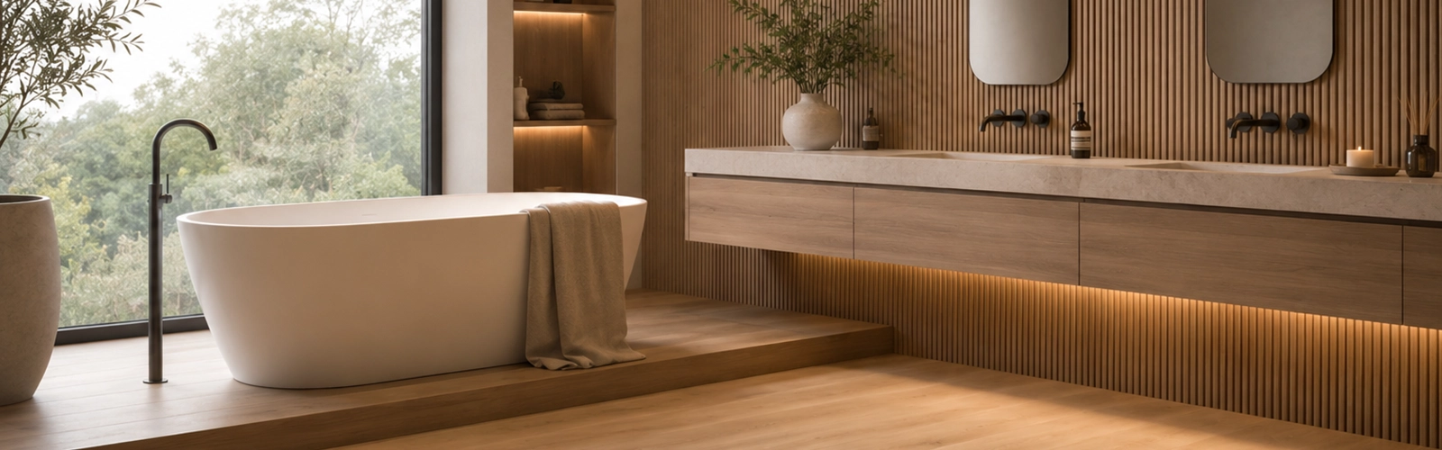 Kitchen interior with Tavolato Veneto wood flooring