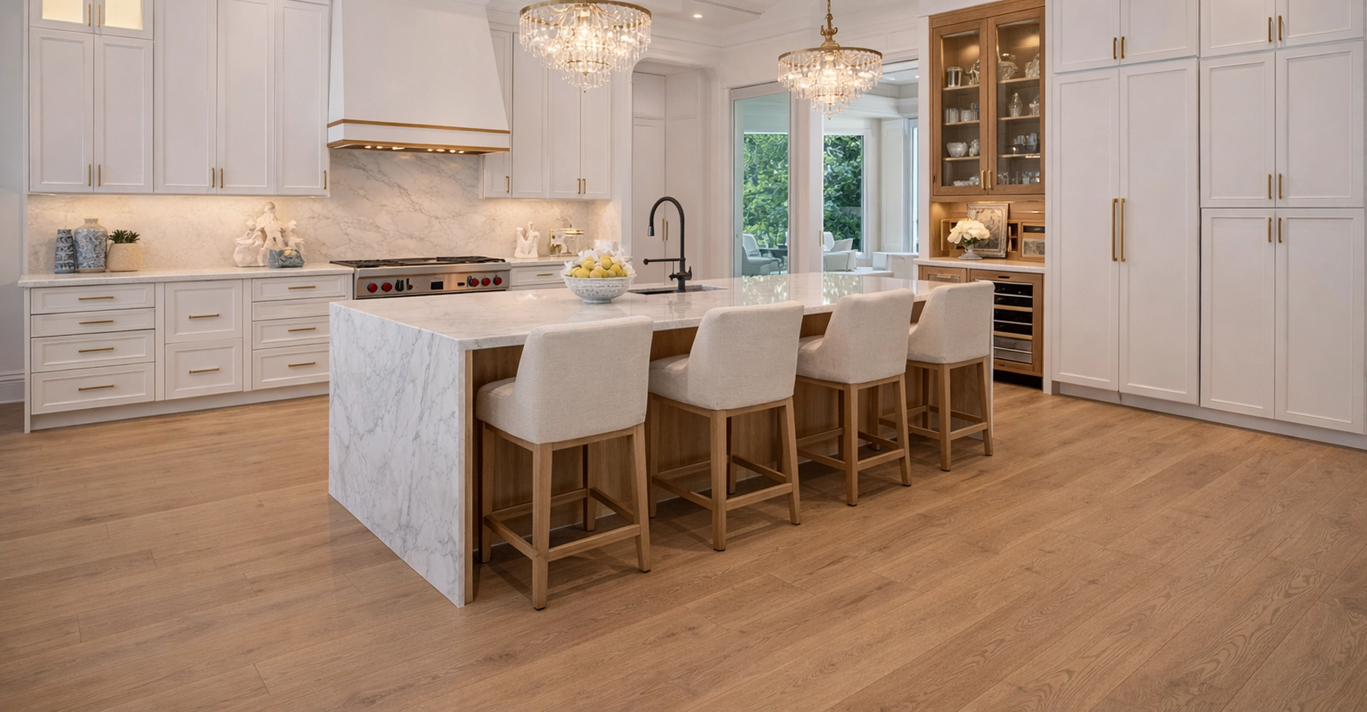 Kitchen with Tavolato Veneto wood surfaces