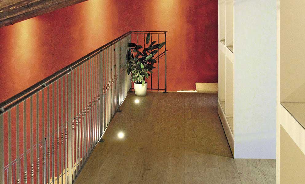 Hallway Loft Area with White Oak Italian Wide Plank Wood Flooring | Tavolato Veneto