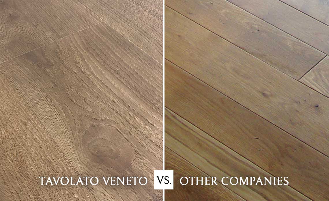 Tavolato Veneto Italian Wood Flooring Micro-Beveling System for Precision Installation versus A Competitor Flooring Company Installation